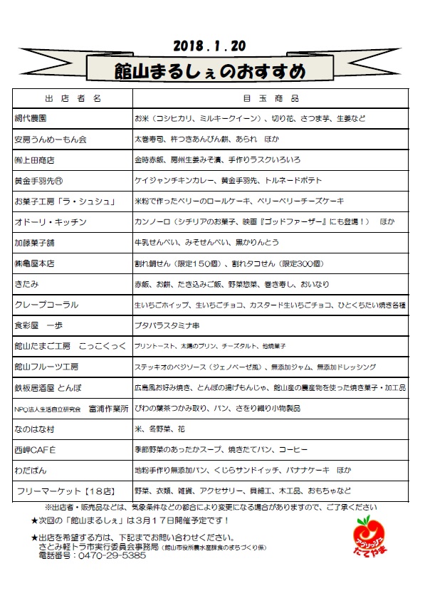 「第12回 館山まるしぇ」出店(軽トラ市)一覧