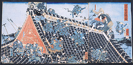 名場面 芳流閣屋根上の場 里見八犬伝狗草紙之内／芳流閣上図